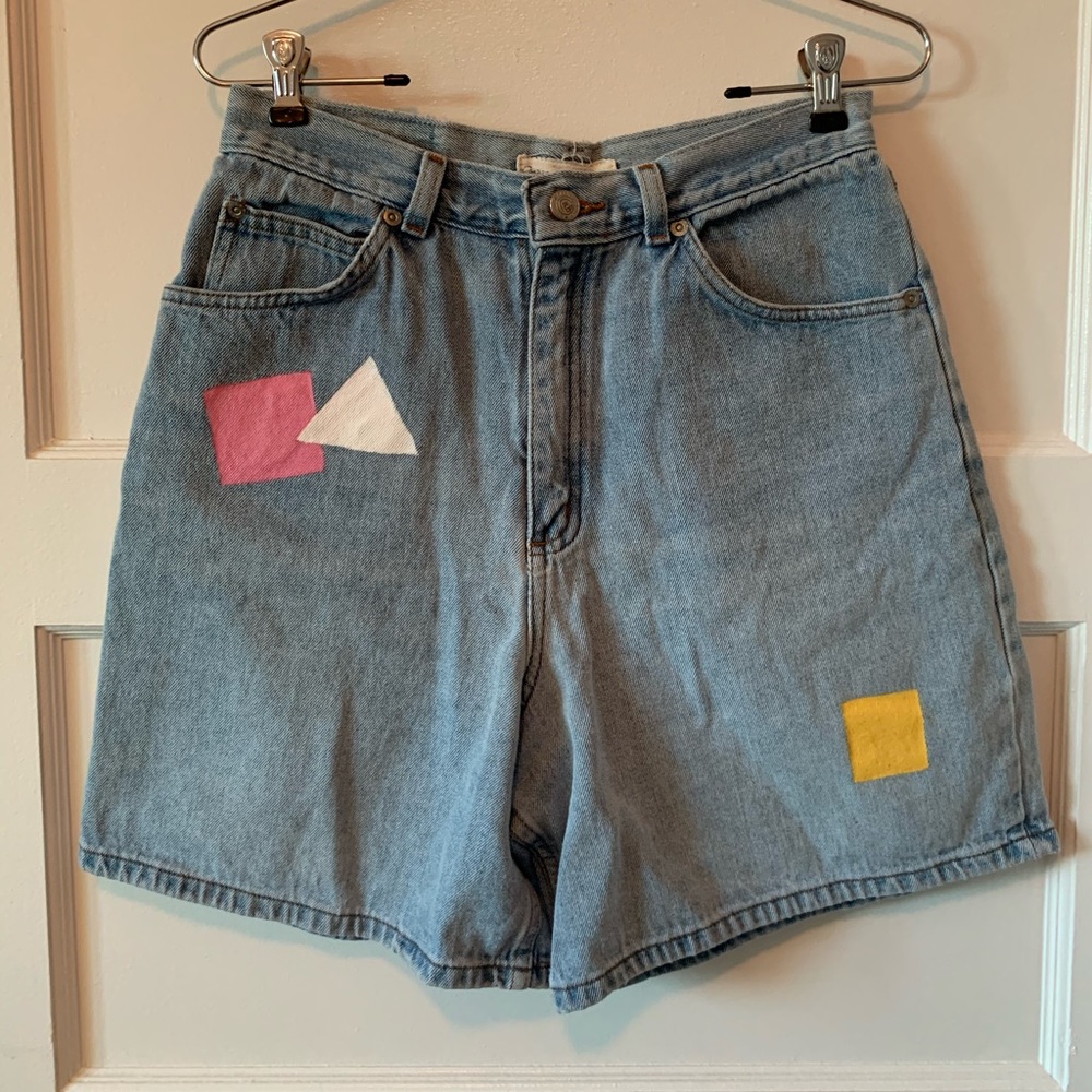 Hand painted Vintage High-waisted Mom Shorts